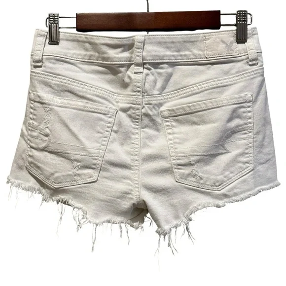 American Eagle Super Stretch  Hi Rise Shortie Distressed White Shorts Size 2 - Picture 4 of 10